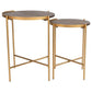 Malka - 2 Piece Round Nesting Table - Dark Brown And Gold