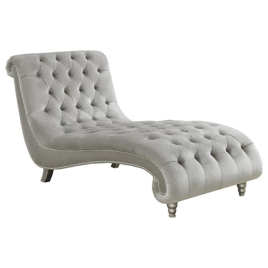 Lydia - Tufted Cushion Chaise With Nailhead Trim - Gray
