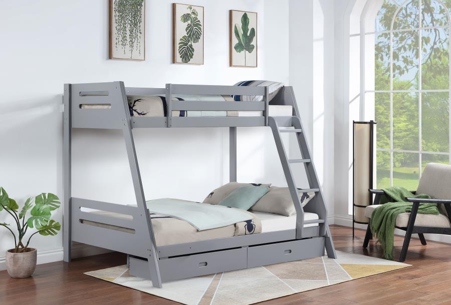 Trisha - Wood Twin Over Full Bunk Bed With Storage Drawers - Grey