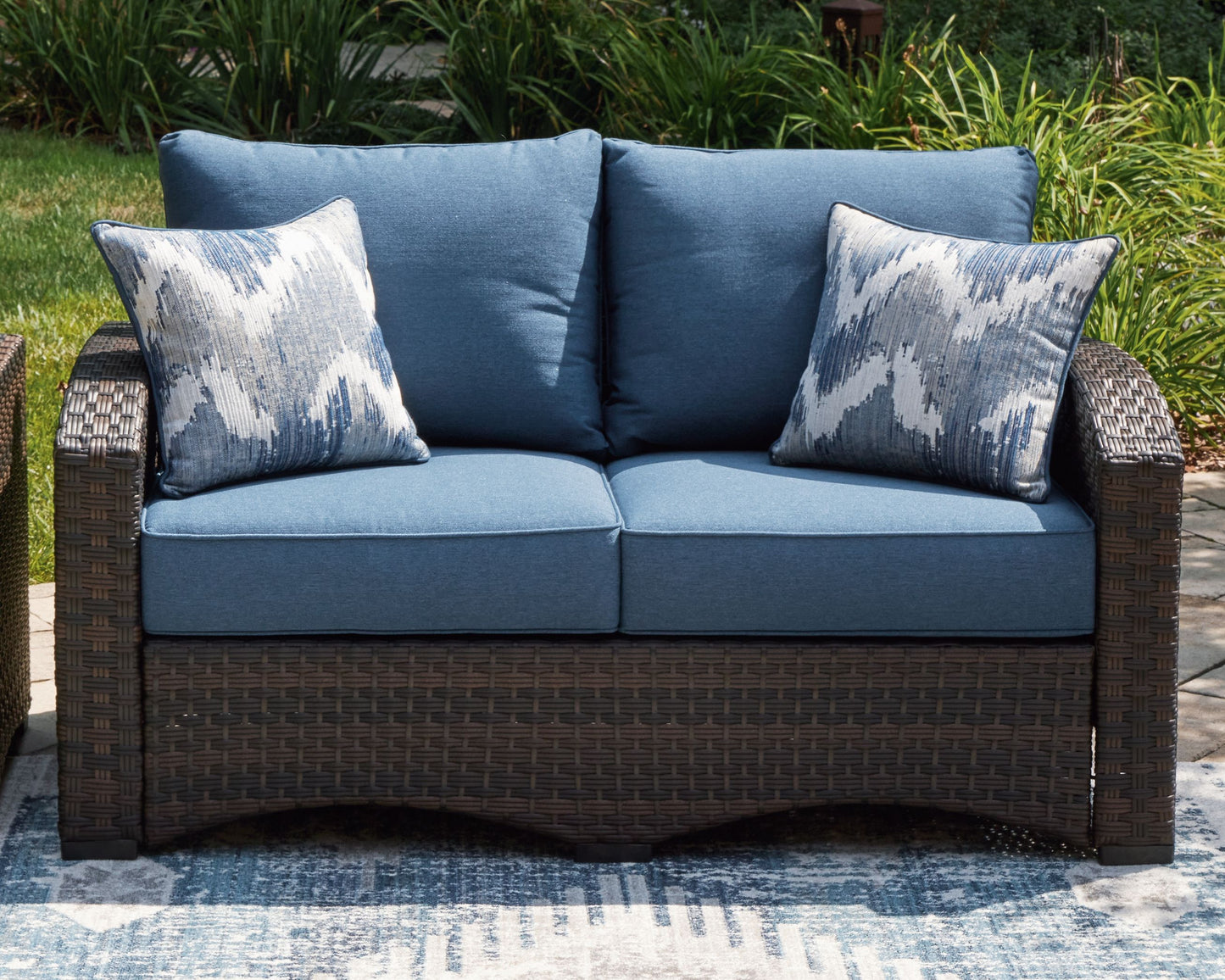 Windglow - Blue / Brown - Loveseat With Cushion