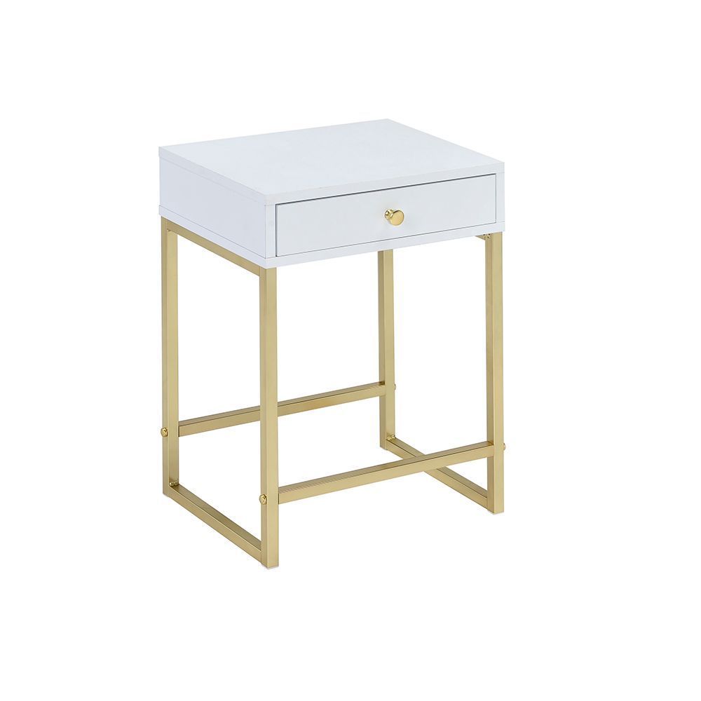 Coleen - Accent Table - White & Brass