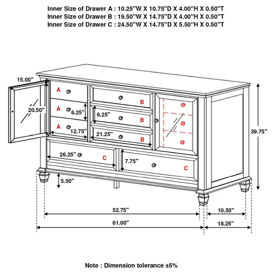 Sandy Beach - 11-drawer Rectangular Dresser