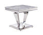 Satinka - End Table - Light Gray Printed Faux Marble & Mirrored Silver Finish