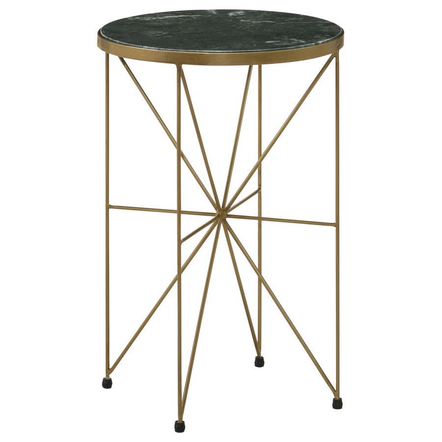 Eliska - Round Accent Table With Marble Top Green And Antique Gold