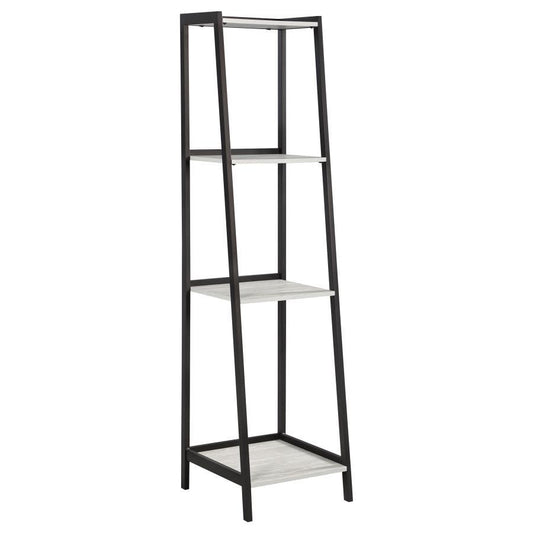Pinckard - 4-Shelf Ladder Bookcase - Grey Stone and Black