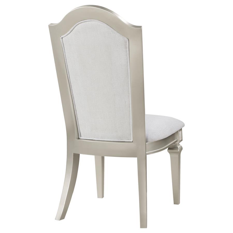 Evangeline - Upholstered Dining Side Chair With Faux Diamond Trim (Set of 2) - Ivory And Silver Oak