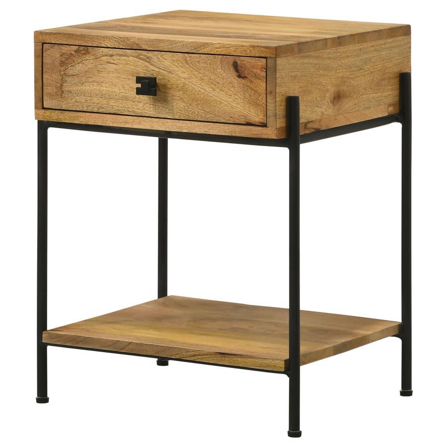 Declan - 1-Drawer Accent Table With Open Shelf - Natural Mango And Black