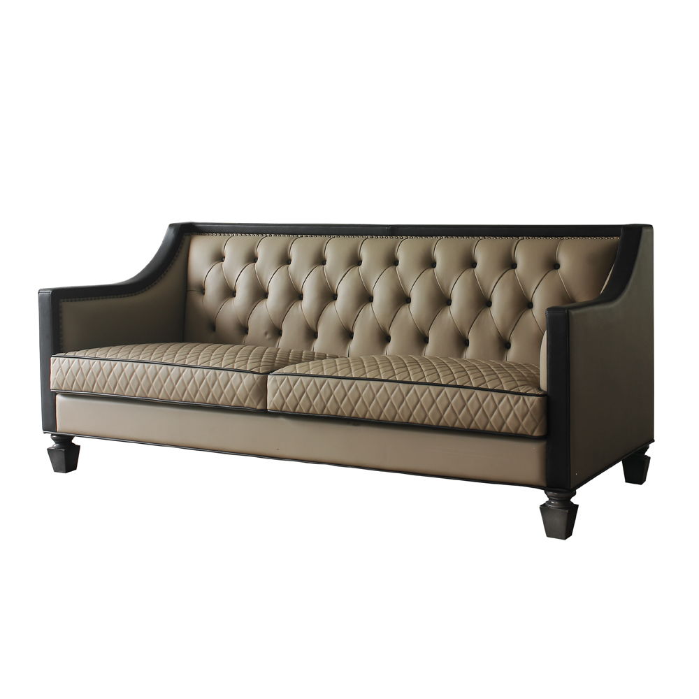 House - Beatrice Sofa - Tan PU, Black PU & Charcoal Finish