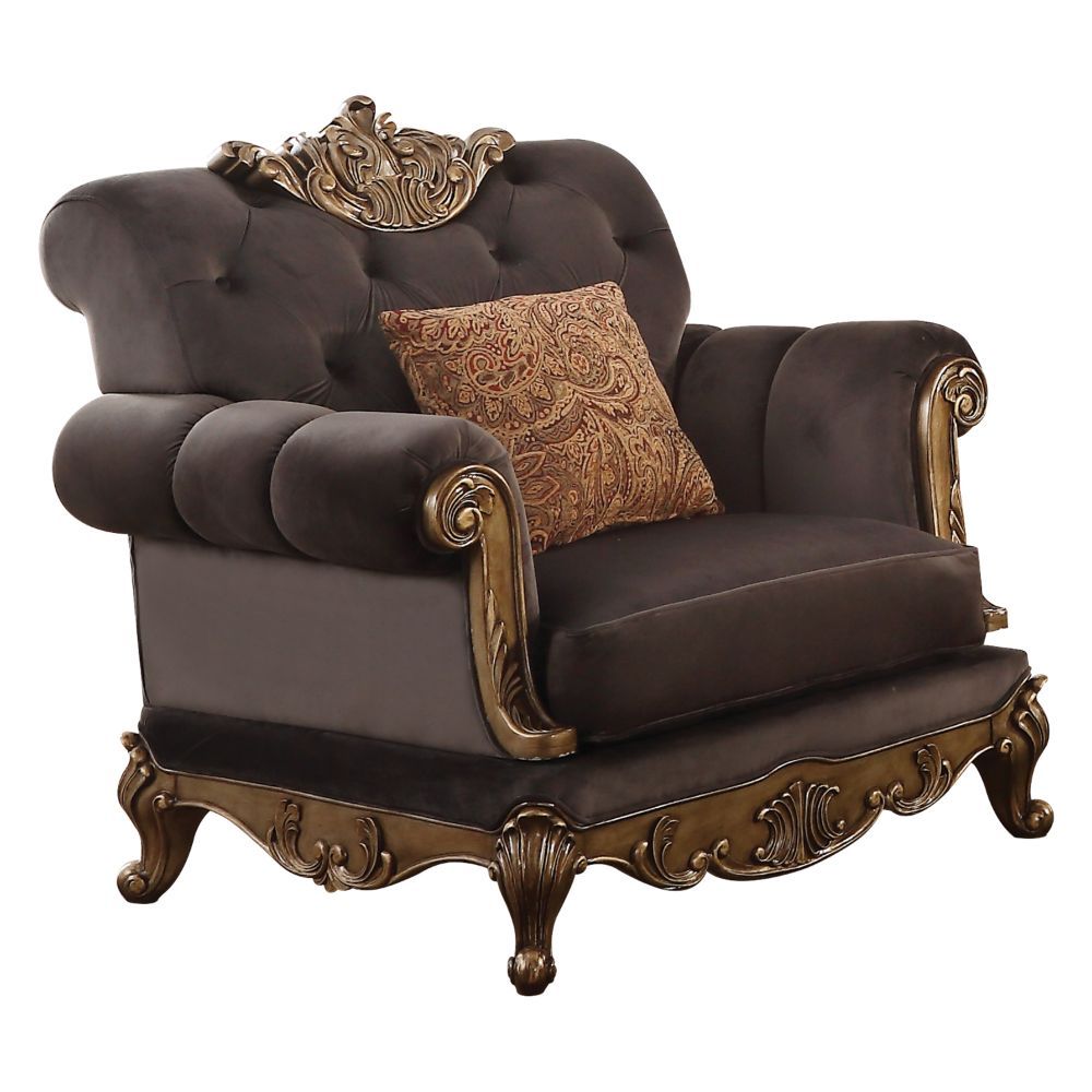 Orianne - Chair - Charcoal Fabric & Antique Gold