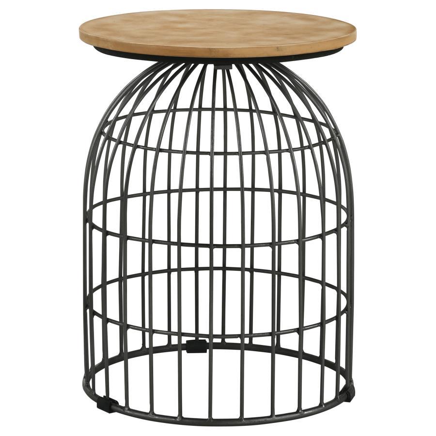 Bernardo - Round Accent Table With Bird Cage Base - Natural And Gunmetal