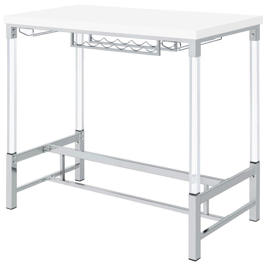 Norcrest - Pub Height Bar Table With Acrylic Legs And Wine Storage - White High Gloss