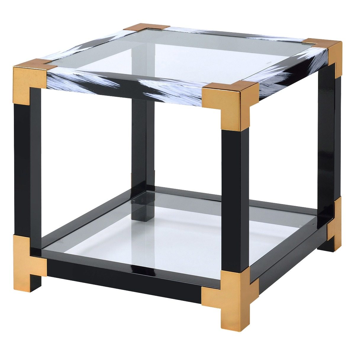 Lafty - End Table - White Brushed & Clear Glass