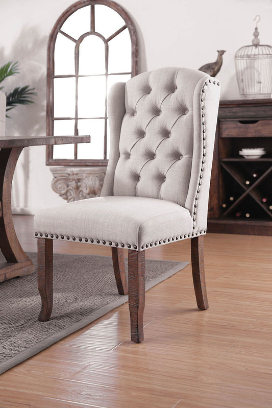 Gianna - Wingback Chair (Set of 2) - Rustic Oak /Ivory