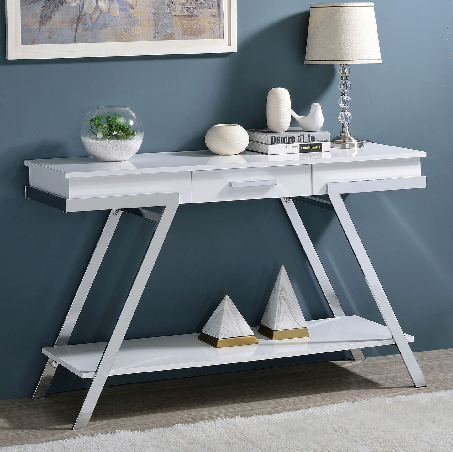 Titus - Sofa Table - White / Chrome