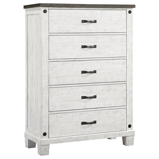 Lilith - 5-Drawer Chest Distressed - Distressed Gray And White