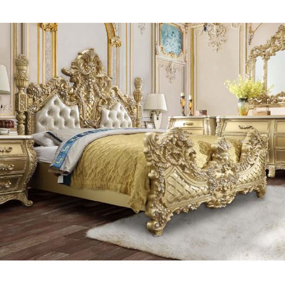 Cabriole - Eastern King Bed - Light Gold PU & Gold Finish