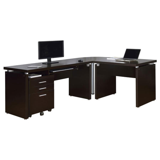 Skylar - 2 Piece Home Office Set L-Shape Desk With File Cabinet - Cappuccino