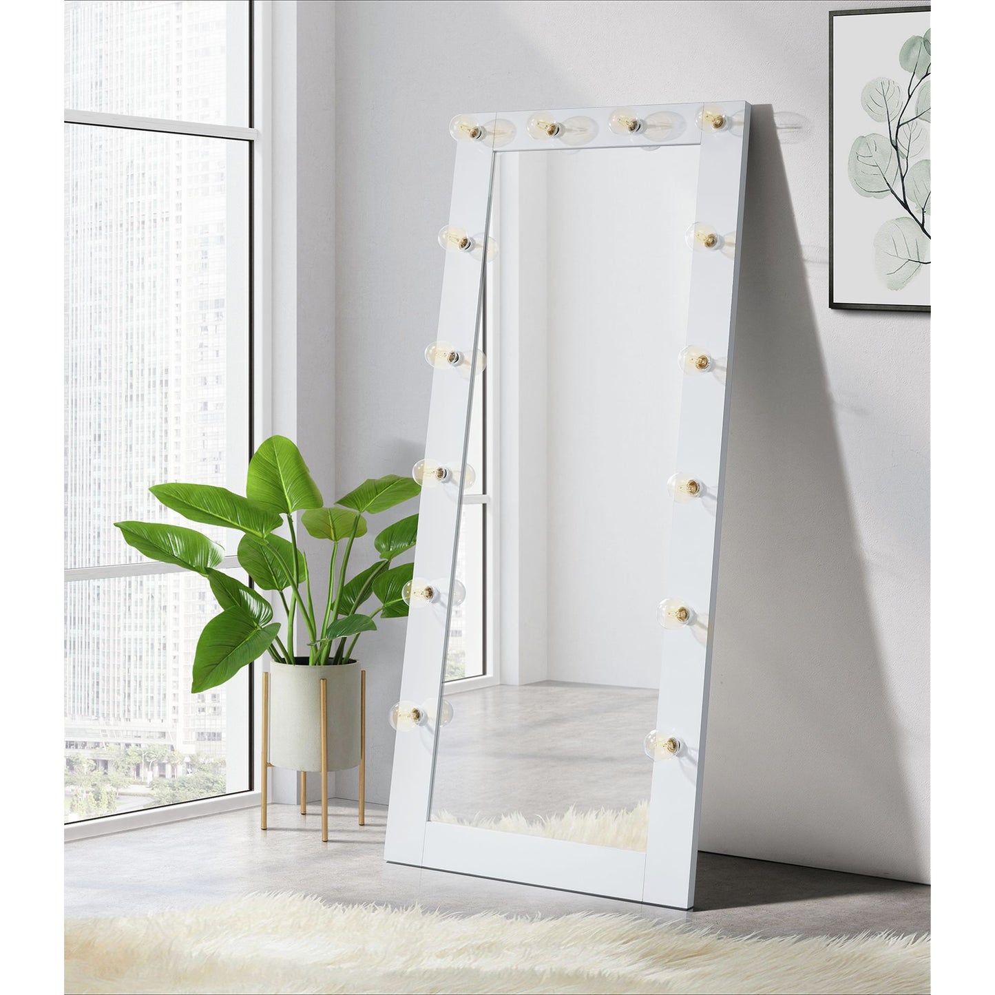 Lindy - Floor Mirror with Lights - White