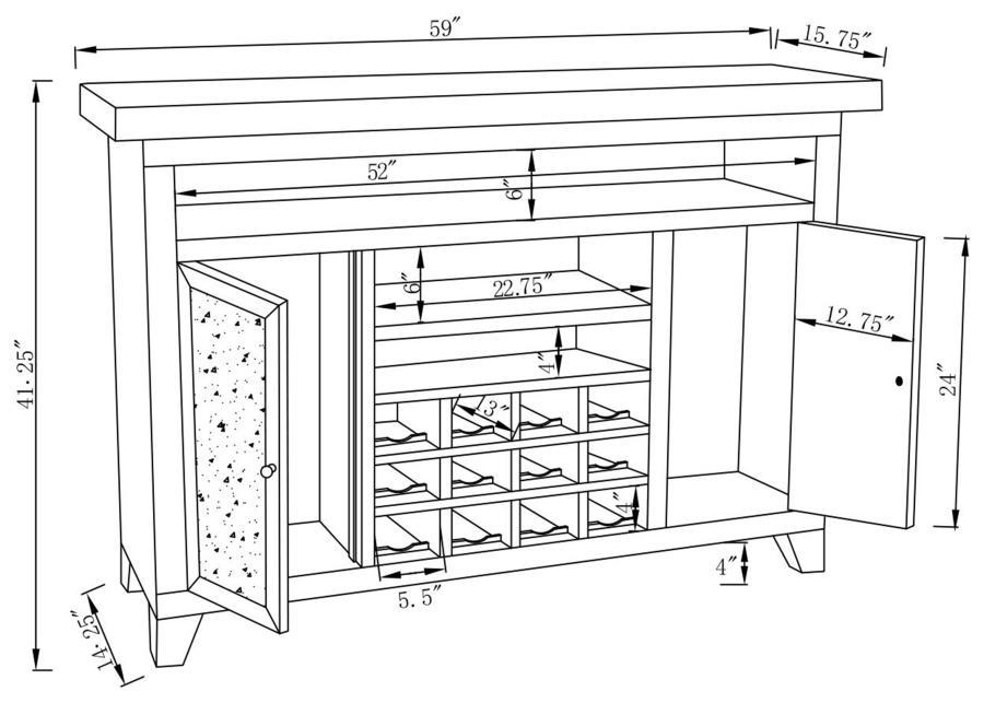 Melinda - 2-Door LED Mirrored Wine Storage Bar Cabinet - Silver