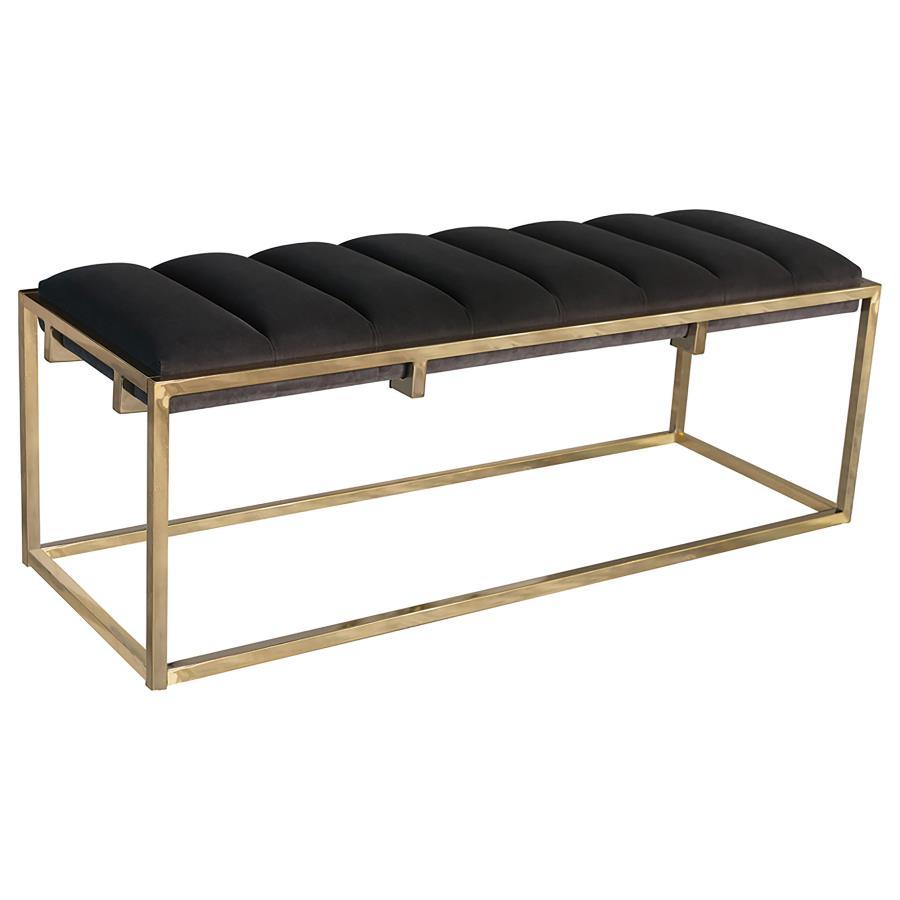 Lorena - Tufted Cushion Bench - Dark Gray And Gold