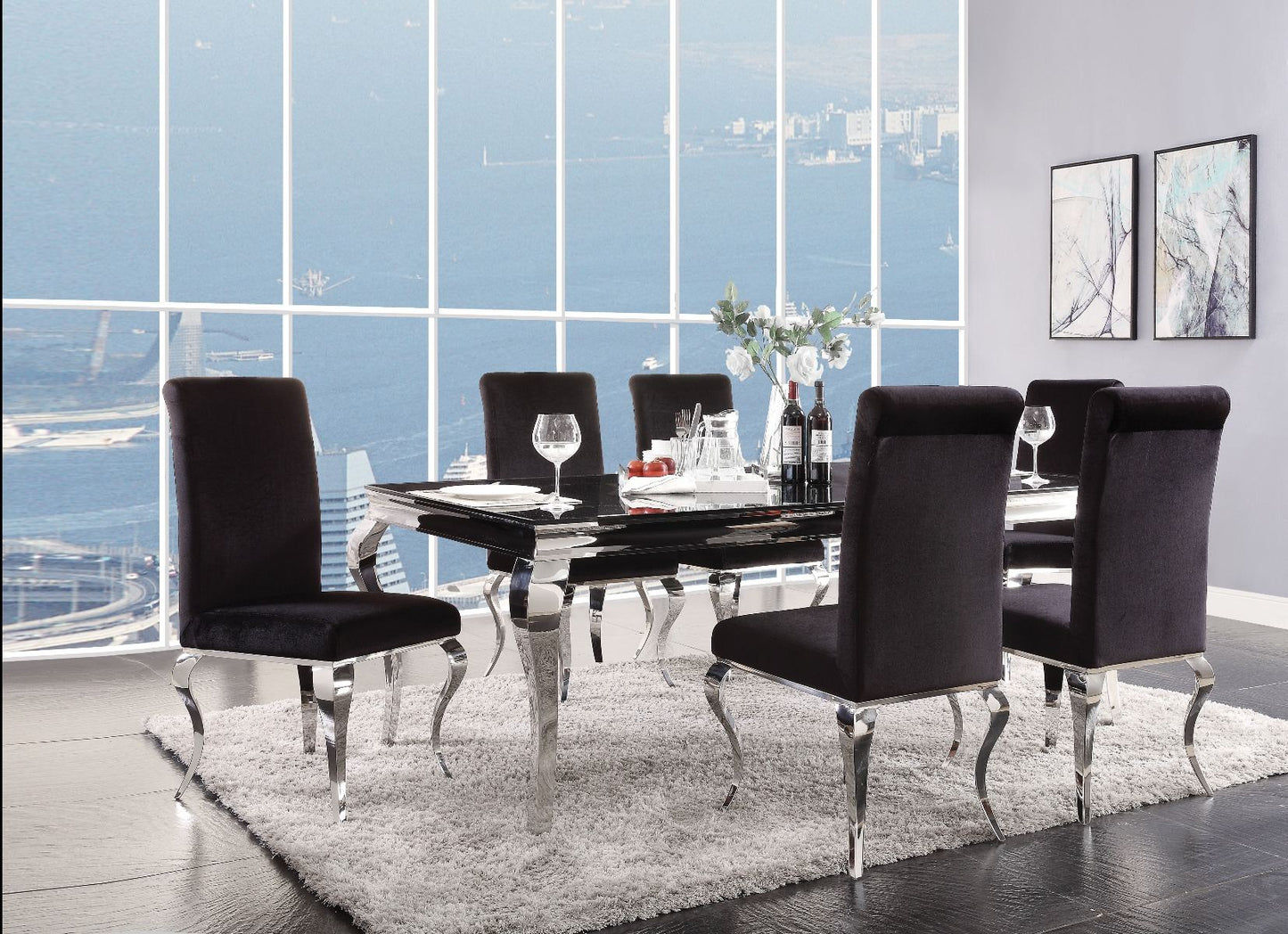 Fabiola - Dining Table - Stainless Steel & Black Glass