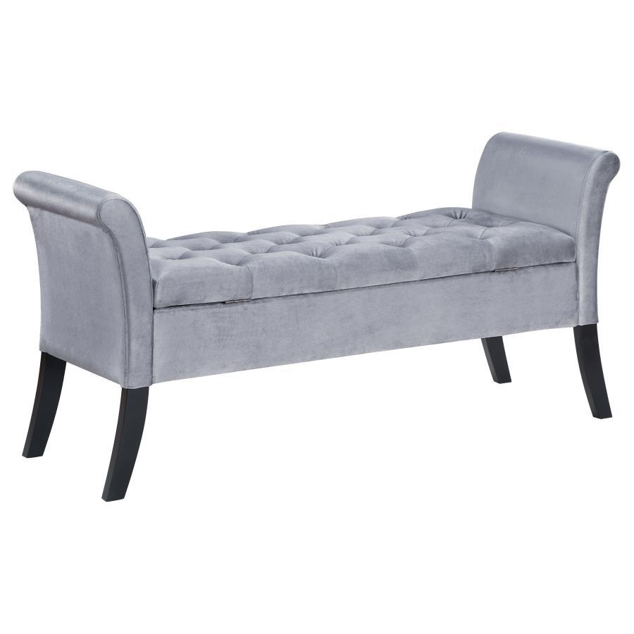 Farrah - Upholstered Rolled Arms Storage Bench - Silver And Black