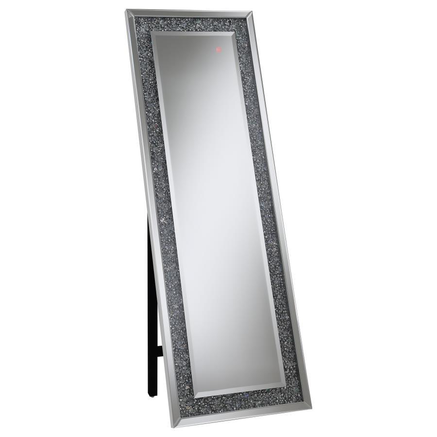 Carisi - Rectangular Standing Mirror With LED Lighting - Silver