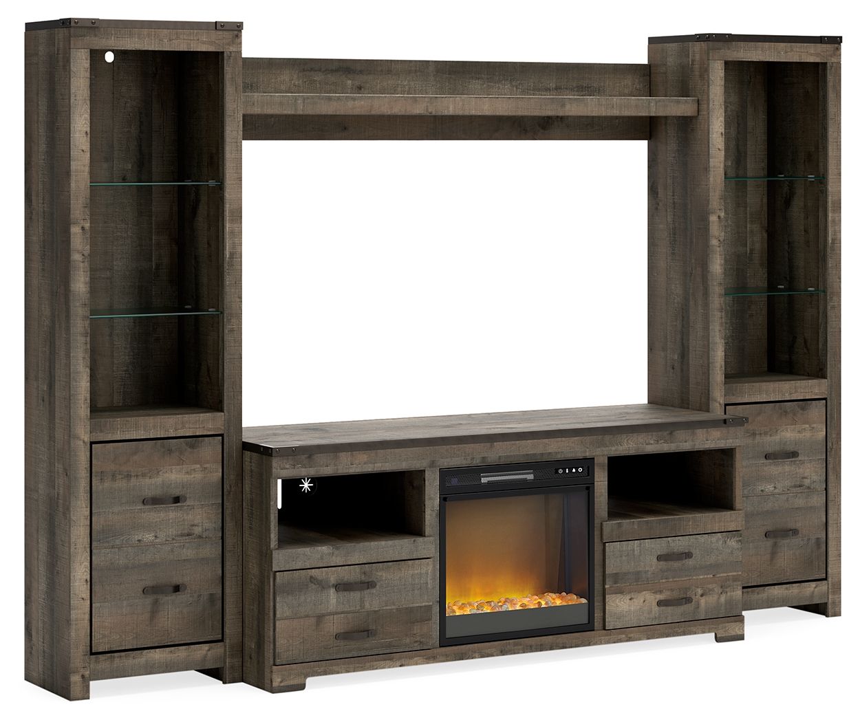 Trinell - Brown - 4-Piece Entertainment Center With 63" TV Stand And Glass/Stone Fireplace Insert