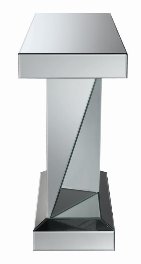 Amore - Rectangular Sofa Table With Triangle Detailing - Silver And Clear Mirror