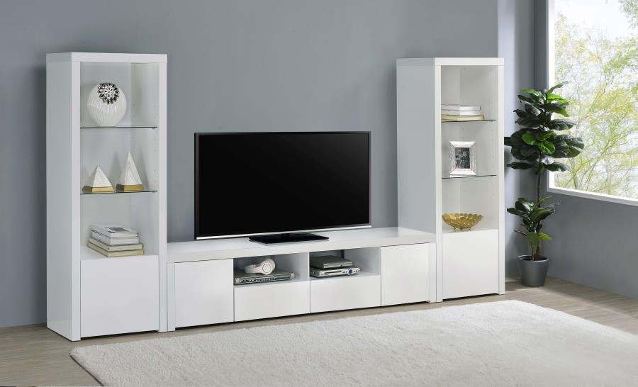 Jude - 2-Door 79" TV Stand With Drawers - White High Gloss