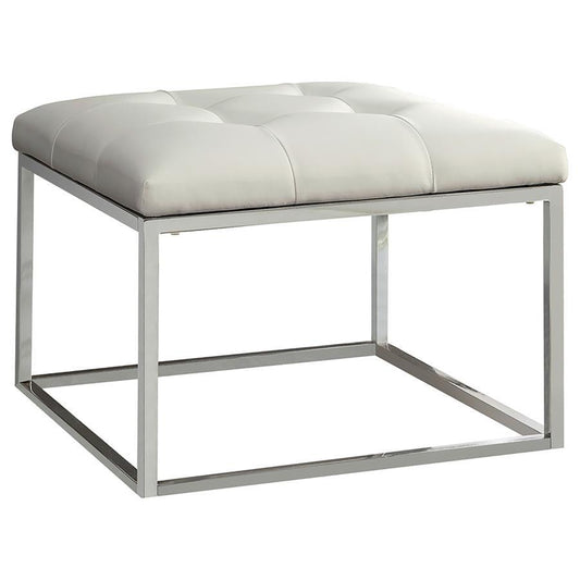 Swanson - Upholstered Tufted Ottoman - White And Chrome