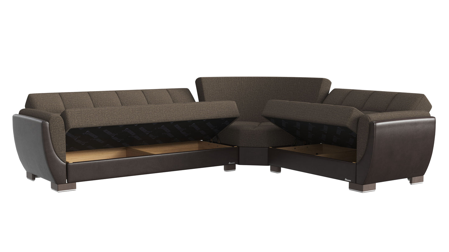 Ottomanson Armada Air - Convertible Sectional With Storage - Gray Brown & Dark Brown