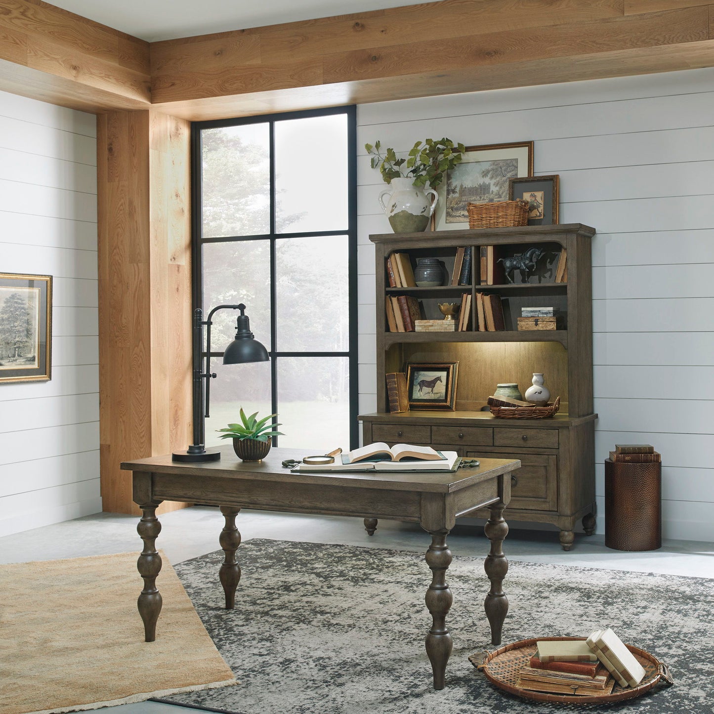 Americana Farmhouse - 3 Piece Home Office Set (Desk & Hutch) - Light Brown