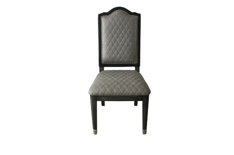 House - Beatrice Side Chair (Set of 2) - Two Tone Gray Fabric & Charcoal Finish