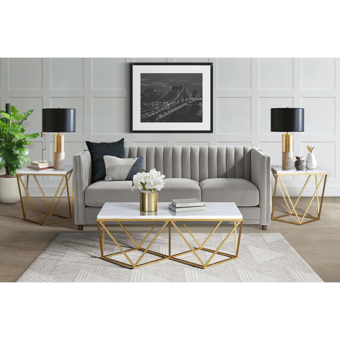 Riko - Rectangular Coffee Table With Metal Leg - Gold