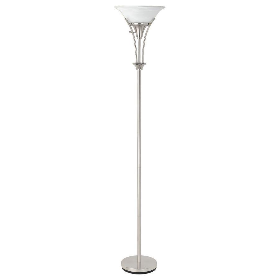 Archie - Frosted Torchiere Floor Lamp - Brushed Steel