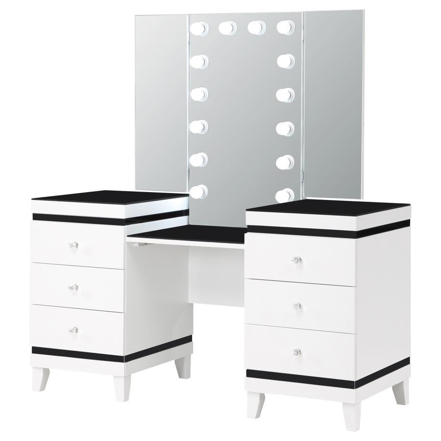 Talei - 6-Drawer Vanity Set With Lighting - Black And White