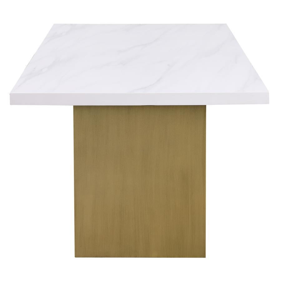 Carla - Rectangular Dining Table With Cultured Carrara Marble Top - White And Gold