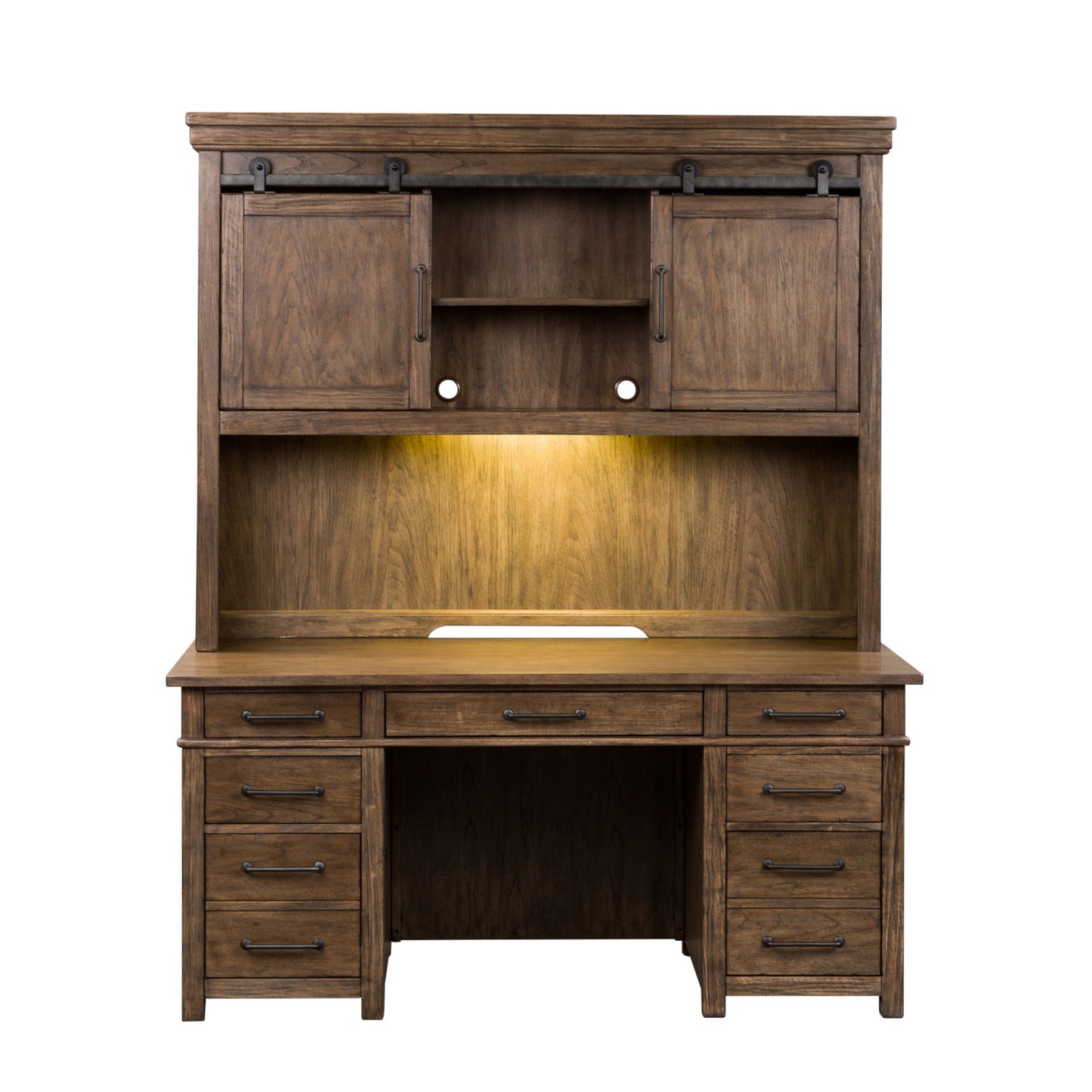 Sonoma Road - 4 Piece Home Office Set (Complete Desk) - Light Brown