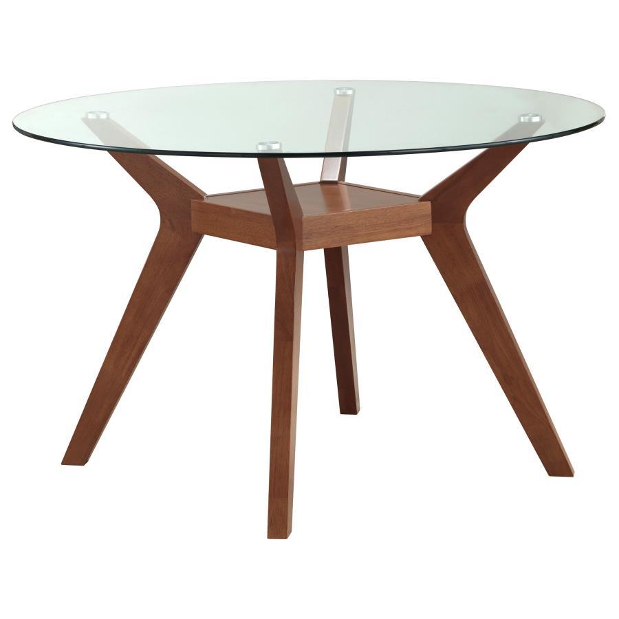 Paxton - 5 Piece Round Glass Top Dining Table Set - Nutmeg