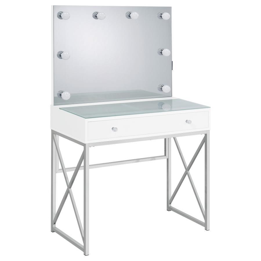 Eliza - 2-Piece Vanity Set With Hollywood Lighting - White and Chrome