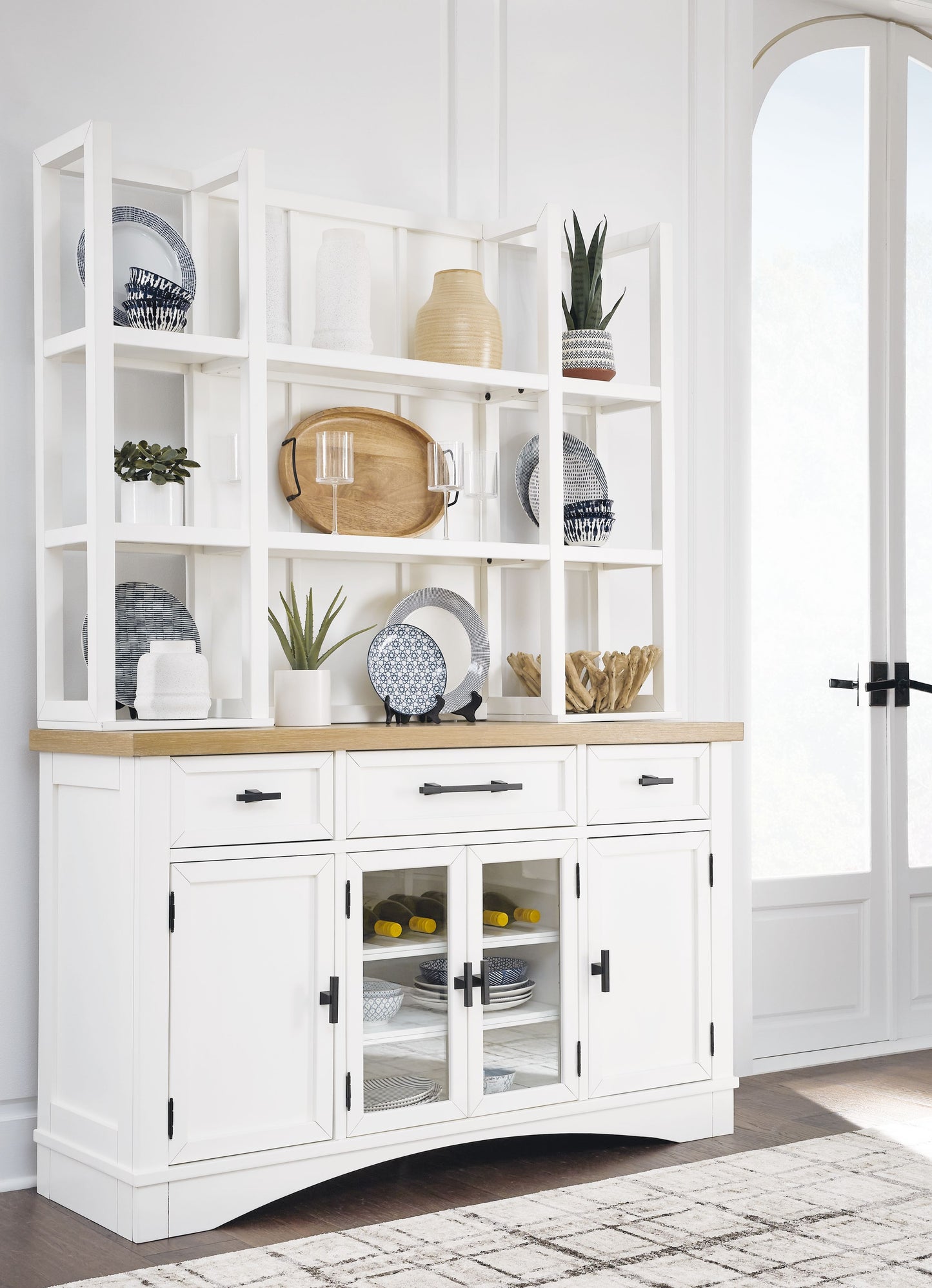 Ashbryn - White / Natural - Dining Server And Hutch